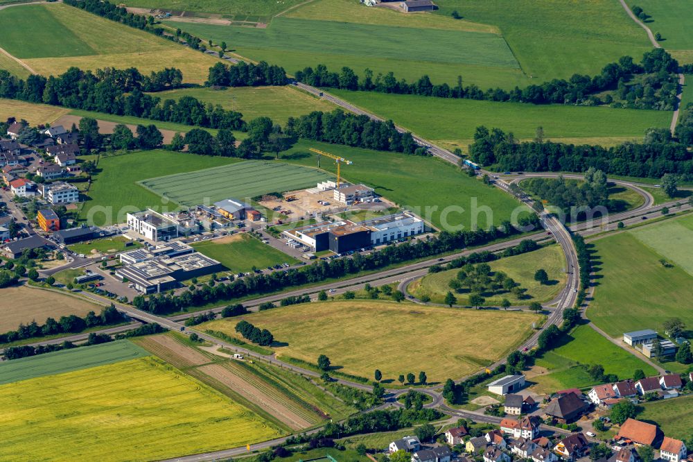 Aerial image Kirchzarten - Industrial and commercial area Kirchzarten on street Wilhelm-Schauenberg-Strasse in Kirchzarten in the state Baden-Wurttemberg, Germany