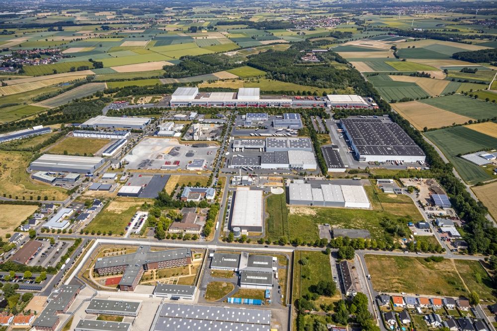 Werl from above - Industrial and commercial area KonWerl Belgische Strasse - Scheidinger Strasse in the district Soennern in Werl in the state North Rhine-Westphalia, Germany