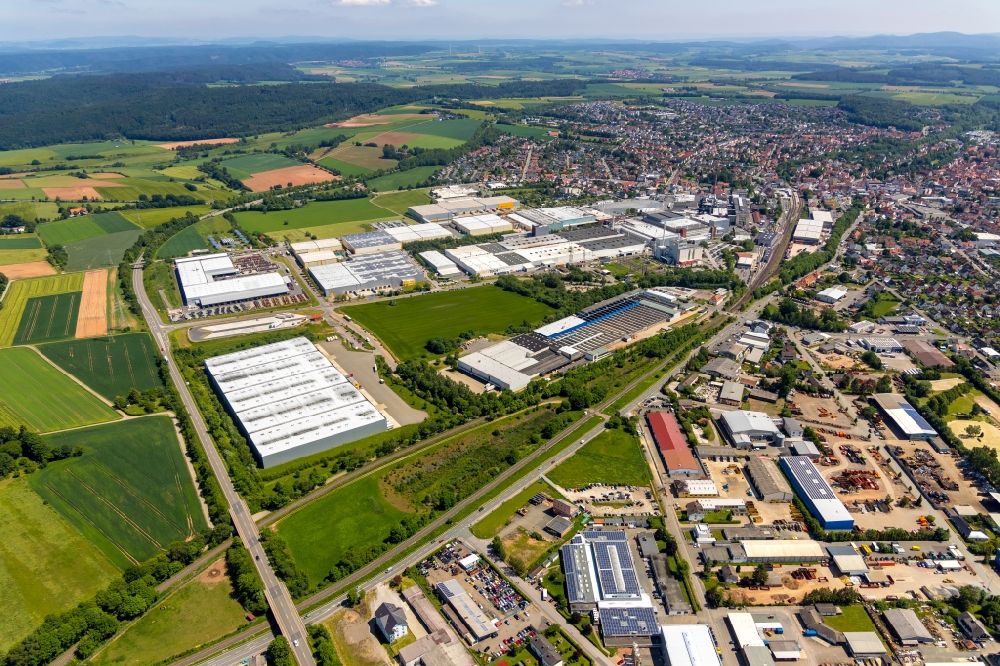 Korbach from the bird's eye view: Industrial and commercial area entlang of Elfringhaeuser Weg - Nordring in Korbach in the state Hesse, Germany