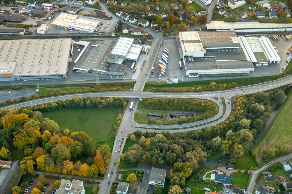 Lendringsen from above - Industrial and commercial area on Wasserwerkstrasse in Lendringsen in the state North Rhine-Westphalia, Germany