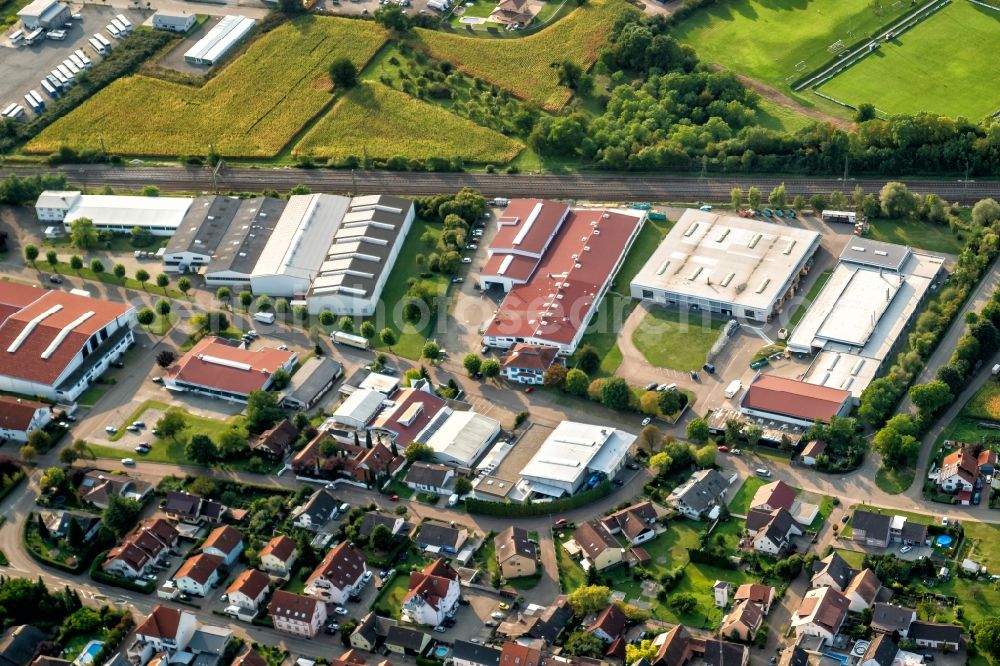 Aerial image Mahlberg - Industrial and commercial area in Ortsteil Orschweier on Banhlinie in Mahlberg in the state Baden-Wurttemberg, Germany