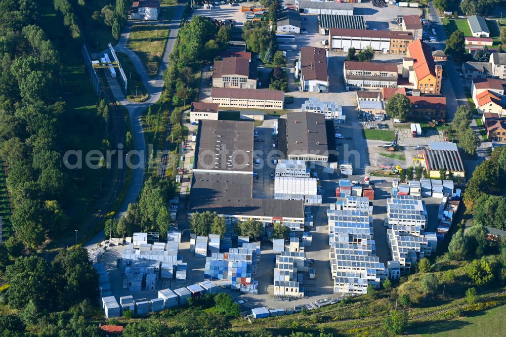 Mittenwalde from the bird's eye view: Industrial and commercial area on street Am Kanal in the district Telz in Mittenwalde in the state Brandenburg, Germany