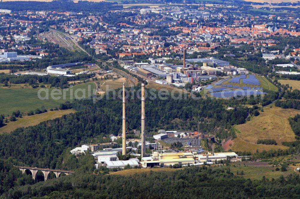 Freiberg from above - Industrial and commercial area Muldenhuetten in the district Hilbersdorf in Freiberg in the state Saxony, Germany