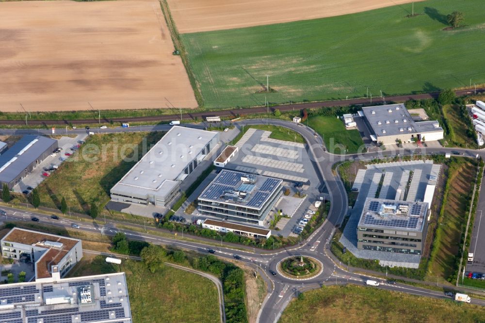 Aerial image Rülzheim - Industrial and commercial area Nord with ITK Engineering GmbH,KS Cartec Kfz Meisterwerkstatt, Transac, Kardex Software GmbH and Resinnovation GmbH in Ruelzheim in the state Rhineland-Palatinate, Germany