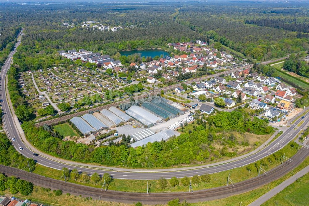 Aerial image Stutensee - Industrial and commercial area in the district Blankenloch-Buechig in Stutensee in the state Baden-Wuerttemberg, Germany