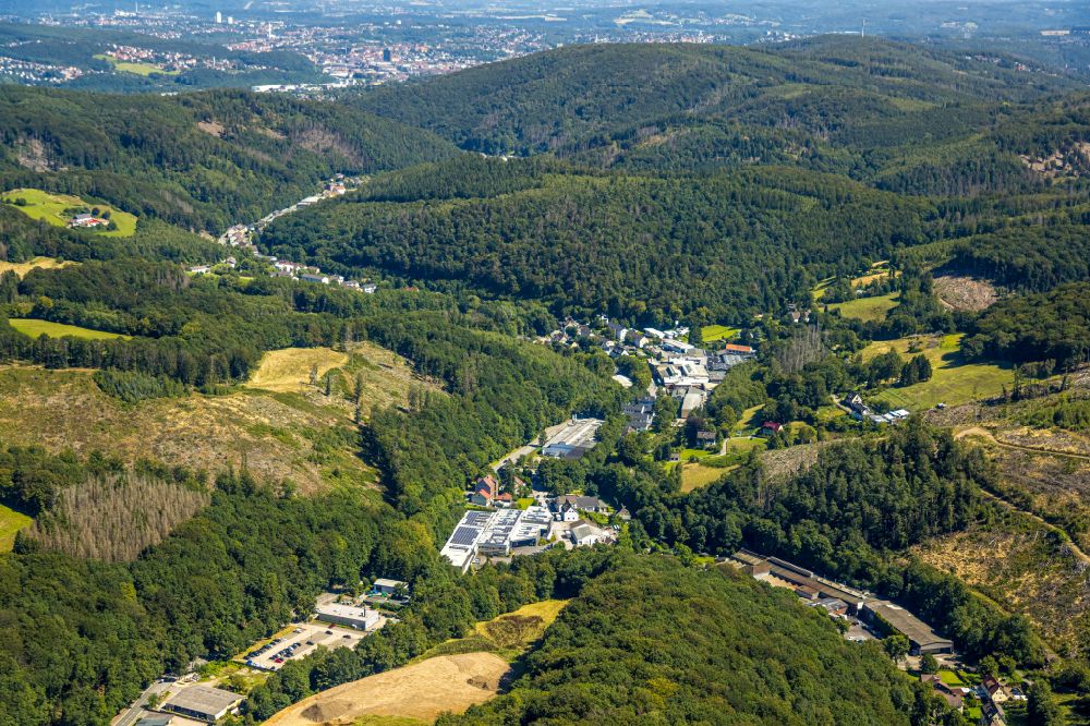 Aerial image Ennepetal - Industrial and commercial area along the Hagener Strasse in the district Hasperbach in Ennepetal in the state North Rhine-Westphalia, Germany