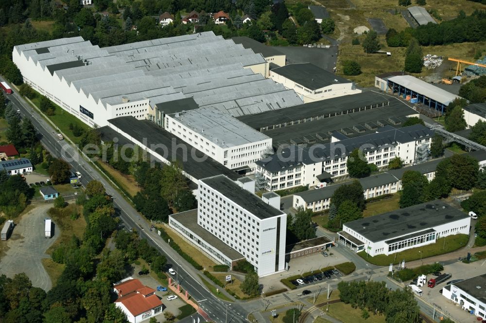 Plauen from above - Industrial and commercial area der IBS-PLAMAG Maschinenbau GmbH in Plauen in the state Saxony