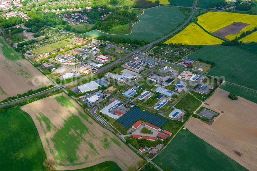 Aerial image Pritzwalk - Industrial and commercial area in Pritzwalk in the state Brandenburg, Germany