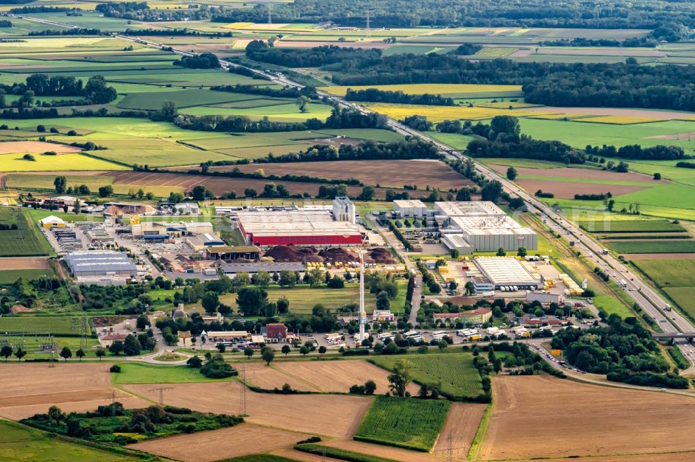 Herbolzheim from above - Industrial and commercial area with Rastanlagen on BAB A5 in Herbolzheim in the state Baden-Wuerttemberg, Germany