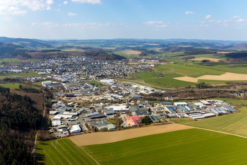 Aerial image Schmallenberg - Industrial and commercial area Im Brauke - Huenegraeben in Schmallenberg in the state North Rhine-Westphalia, Germany