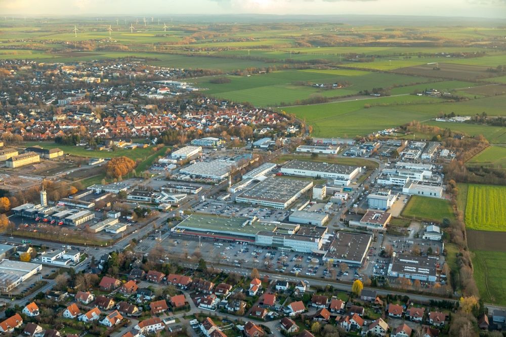 Aerial photograph Soest - Industrial and commercial area entlang of Senator-Schwartz-Ring in Soest in the state North Rhine-Westphalia, Germany
