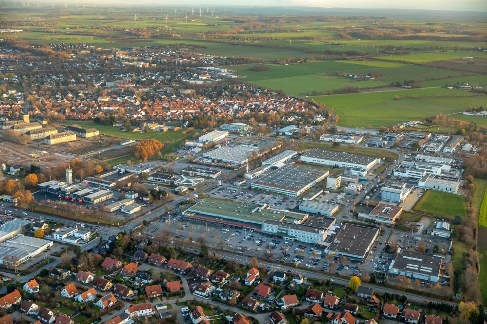 Soest from above - Industrial and commercial area entlang of Senator-Schwartz-Ring in Soest in the state North Rhine-Westphalia, Germany