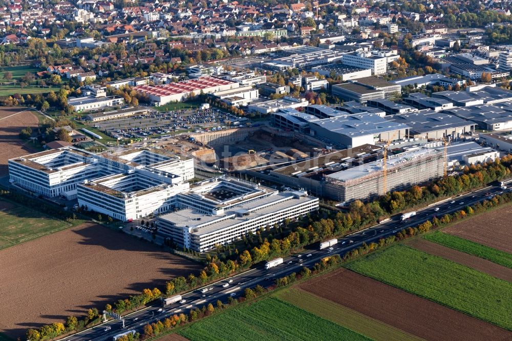 Ditzingen from above - Industrial and commercial area Thales Deutschland, Trumpf- Laser and Systemtechnik in Ditzingen in the state Baden-Wurttemberg, Germany