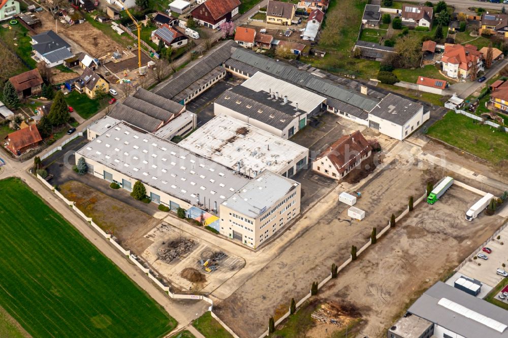 Weisweil from above - Industrial and commercial area in Weisweil in the state Baden-Wuerttemberg, Germany