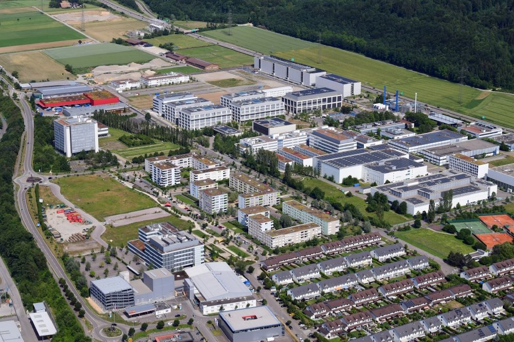 Aerial photograph Kaiseraugst - Industrial and commercial area of DSM Nutritional Products and F. Hoffmann-La Roche in Kaiseraugst in the canton Aargau, Switzerland