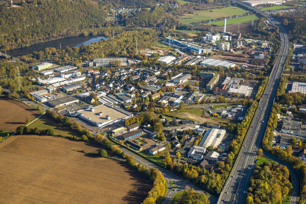 Aerial photograph Hagen - Industrial and commercial area between Dortmanof Strasse and Hohensyburgstrasse along the motorway section of the BAB A1 in the district Hoerde in Hagen at Ruhrgebiet in the state North Rhine-Westphalia, Germany