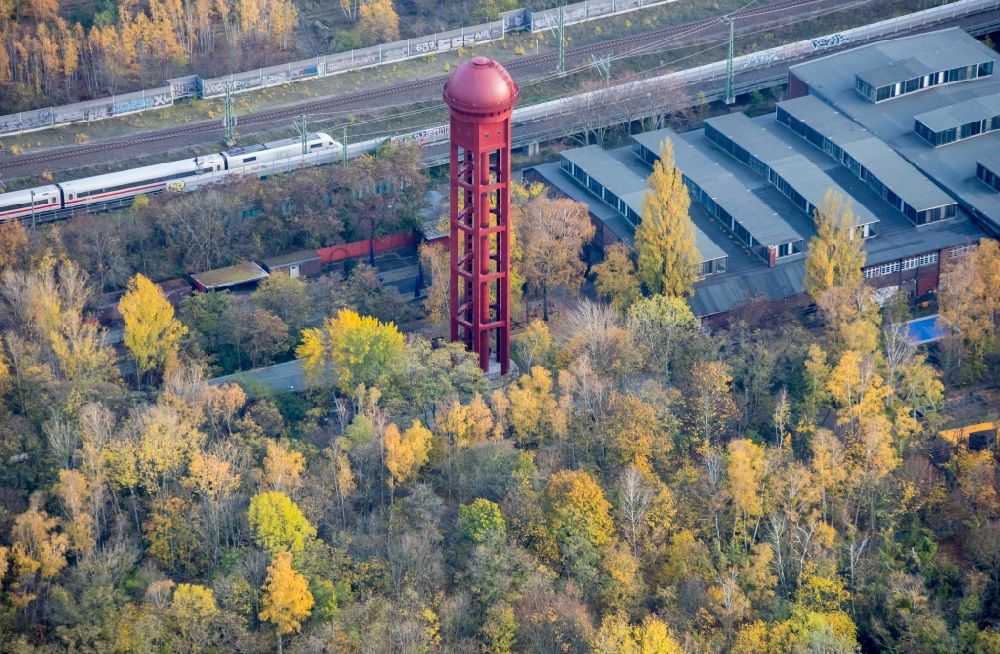 Aerial image Berlin - Building of industrial monument water tower in Berlin, Germany