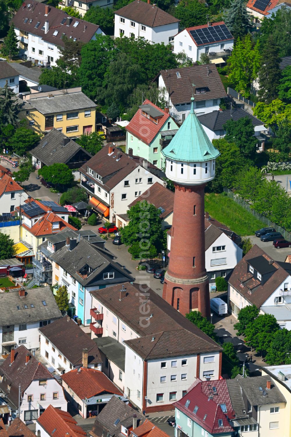 Aerial image Plankstadt - Building of industrial monument historic water tower in Plankstadt in the state Baden-Wuerttemberg, Germany