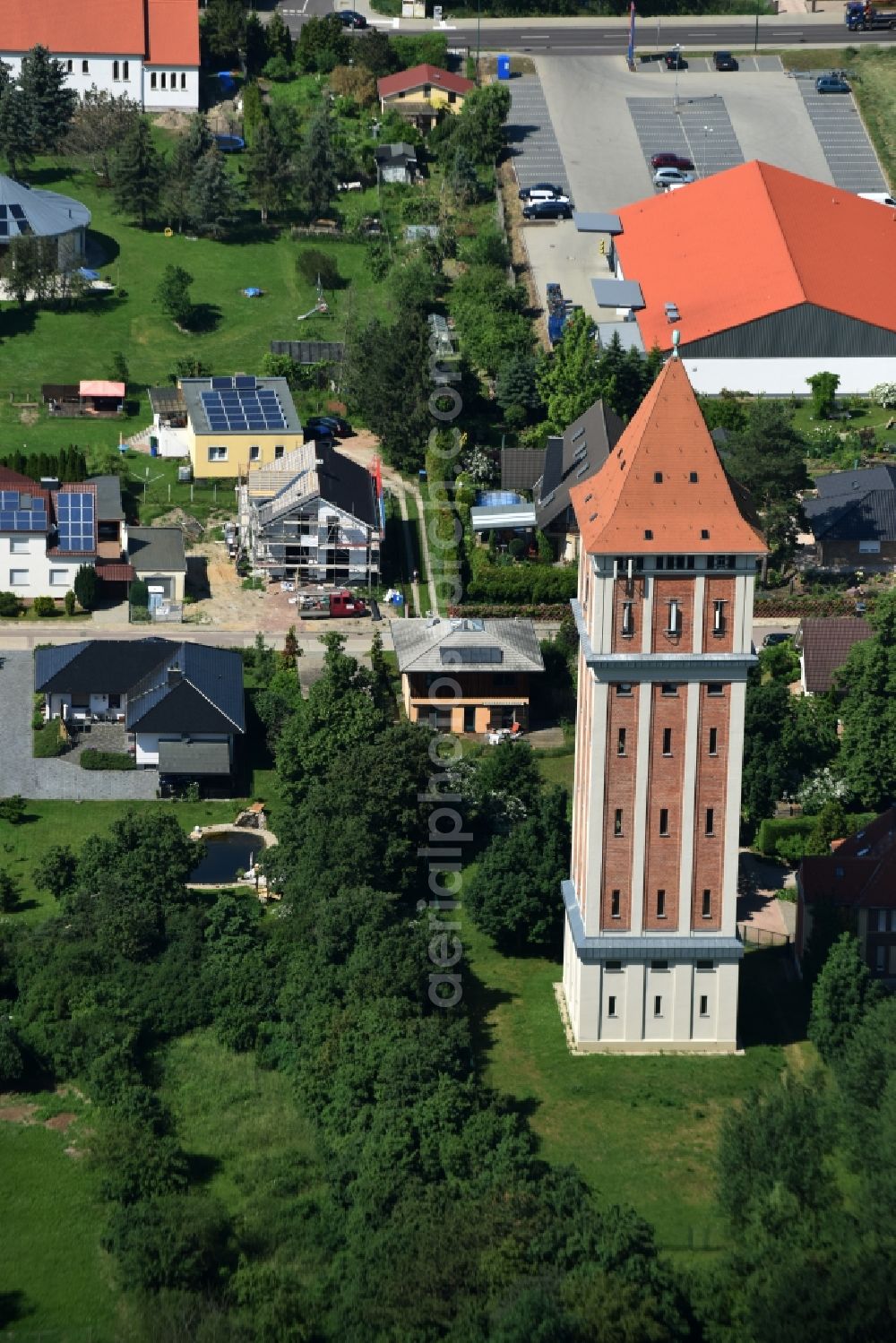 Aken from the bird's eye view: Building of industrial monument water tower in Aken in the state Saxony-Anhalt