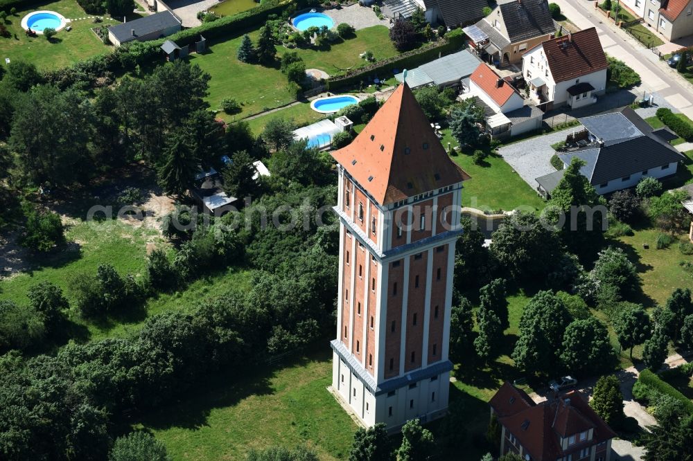 Aken from above - Building of industrial monument water tower in Aken in the state Saxony-Anhalt