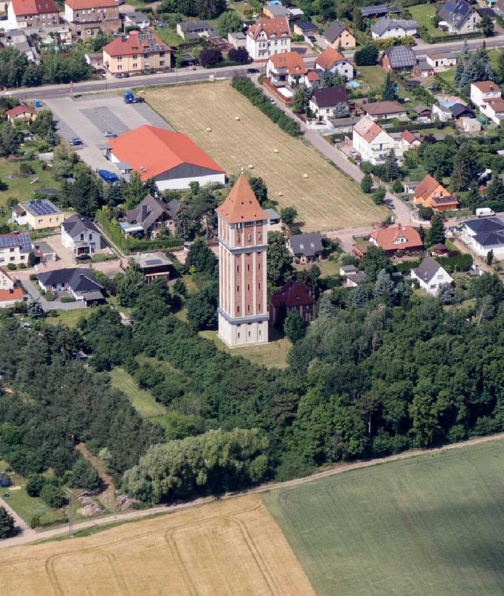 Aerial image Aken - Building of industrial monument water tower in Aken in the state Saxony-Anhalt, Germany