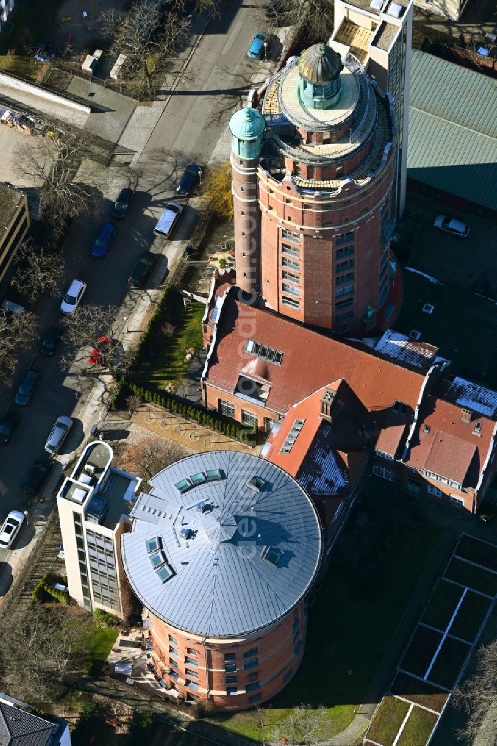 Aerial photograph Berlin - Building of industrial monument water tower on street Akazienallee in the district Westend in Berlin, Germany