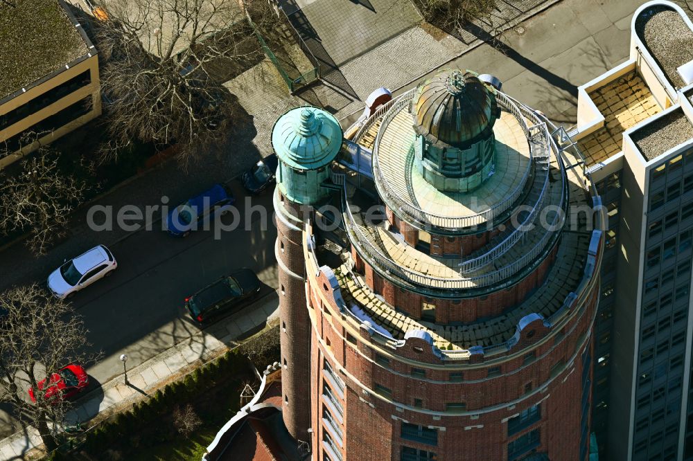 Berlin from above - Building of industrial monument water tower on street Akazienallee in the district Westend in Berlin, Germany