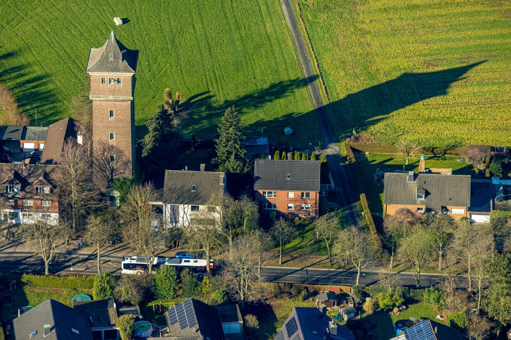 Aerial photograph Cappenberg - Building of industrial monument water tower on street Cappenberger Damm in Cappenberg in the state North Rhine-Westphalia, Germany