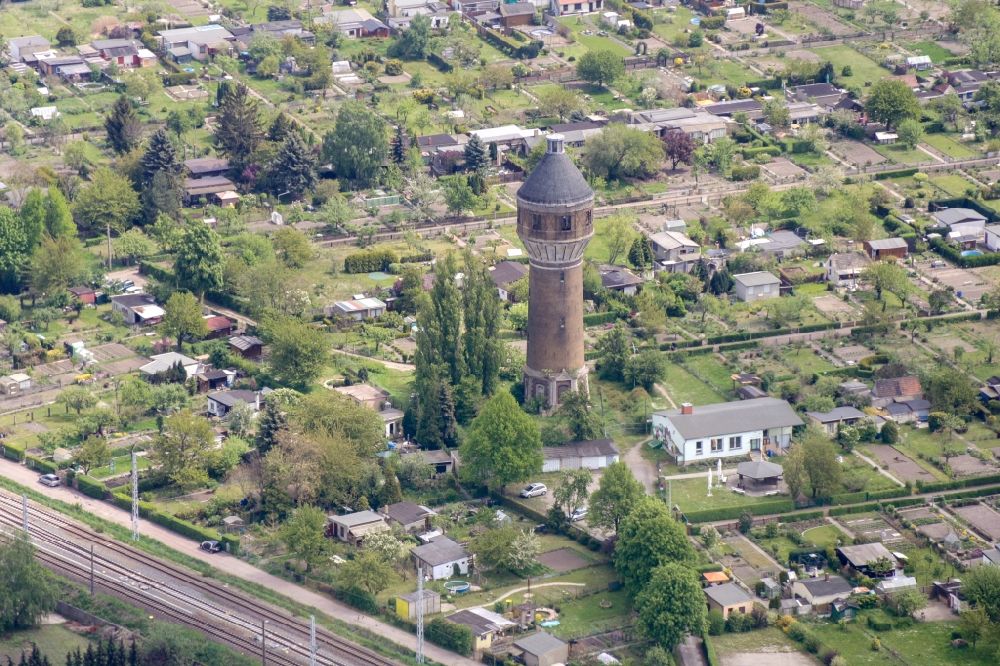 Aerial image Delitzsch - Building of industrial monument water tower in Delitzsch in the state Saxony