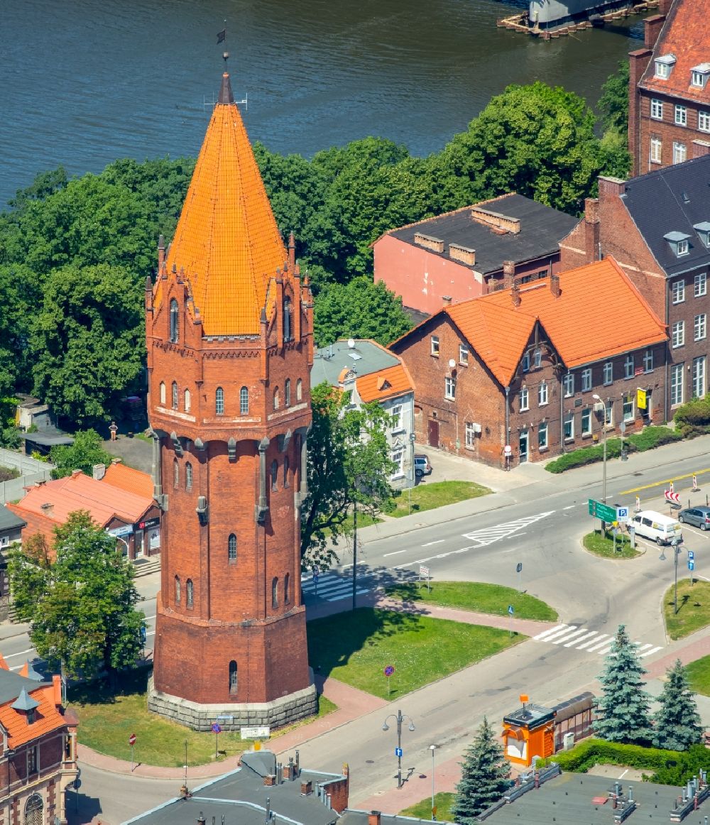 Malbork Marienburg from the bird's eye view: Building of industrial monument water tower in Malbork Marienburg in Pomorskie, Poland