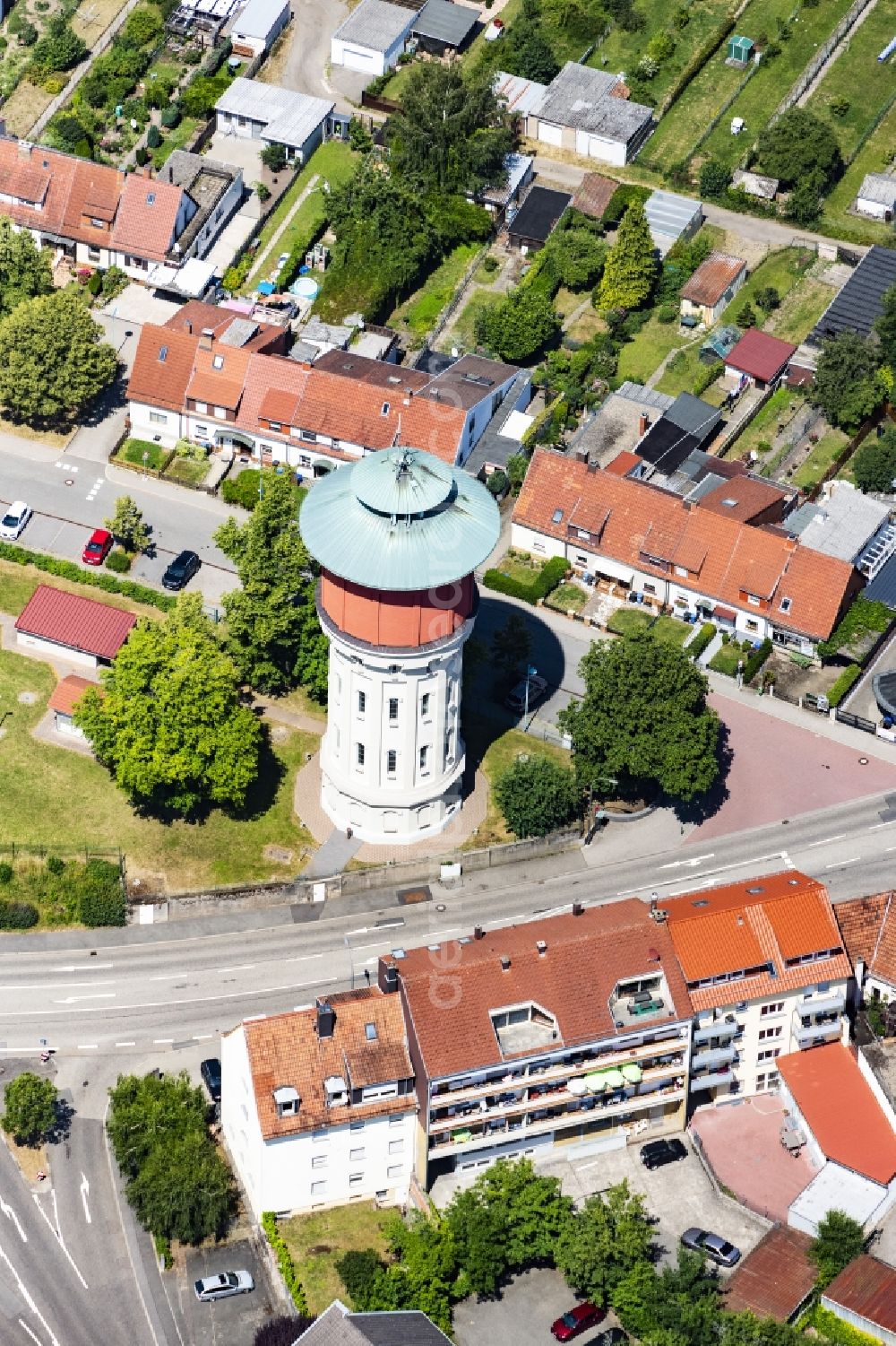 Aerial image Pirmasens - Building of industrial monument water tower Pirmasens in Pirmasens in the state Rhineland-Palatinate, Germany