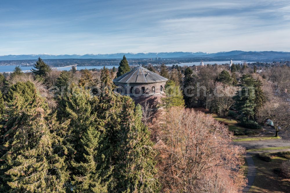 Seattle from above - Building of industrial monument water tower in Volunteer Park in Seattle in Washington, United States of America