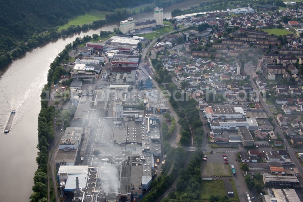 Wertheim from the bird's eye view: Industrial estate on the river bank areas of the Main river in the district Bestenheid in Wertheim in the state Baden-Wuerttemberg, Germany
