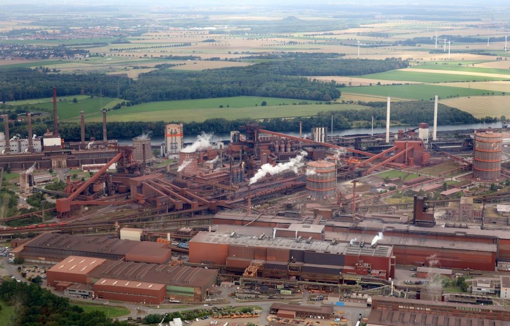 Salzgitter from the bird's eye view: Industrial area of the steel mill of Salzgitter AG in Salzgitter in Lower Saxony