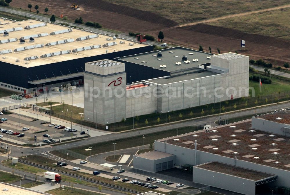 Ichtershausen from the bird's eye view: Industrial area Thoereyer Strasse withe the building of the company N3 Engine Overhaul Services GmbH & Co. KG in Ichtershausen in Thuringia