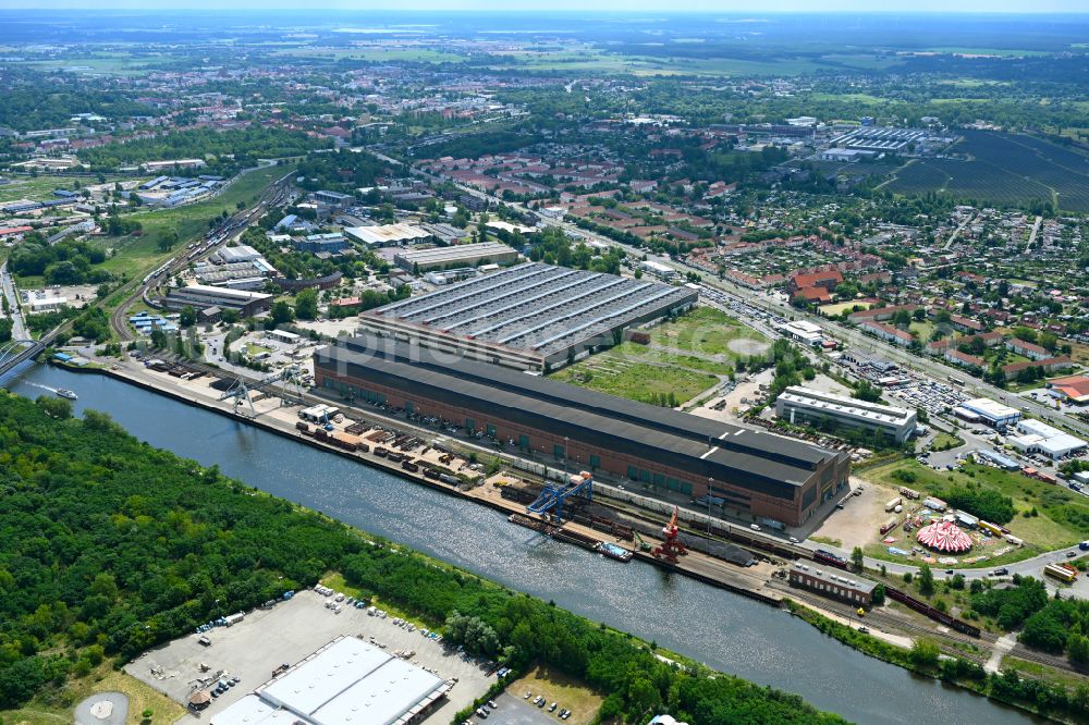 Brandenburg an der Havel from the bird's eye view: Industrial Museum and the recycling park in Brandenburg upon Havel in the federal state of Brandenburg. The monument area includes the Siemens-Martin furnace and the associated facilities. The recycling center is operated by the company Maerkische Entsorgungsgesellschaft Brandenburg mbH