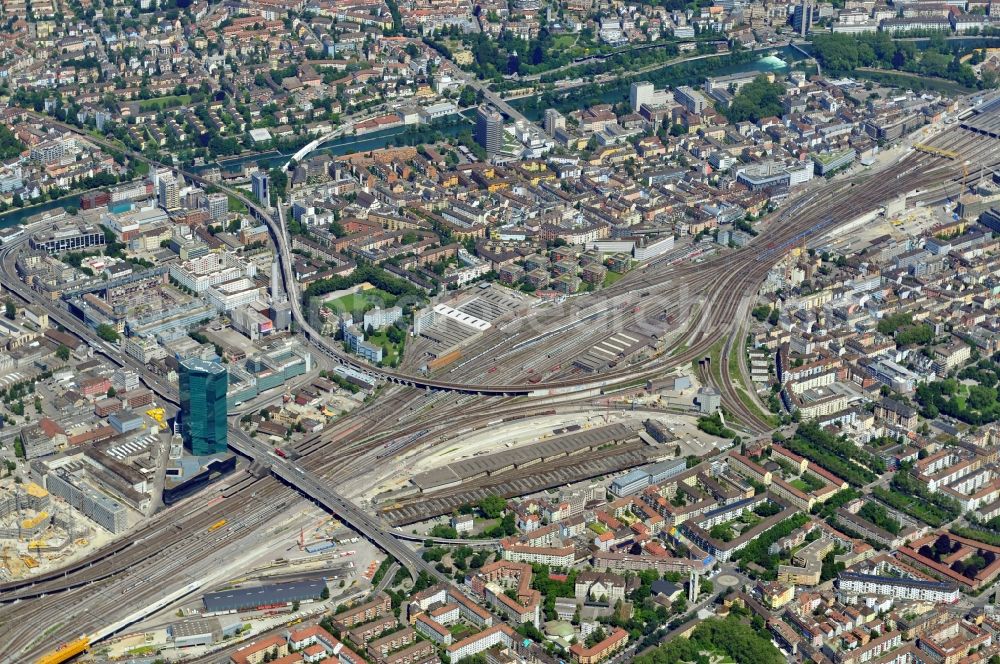 Zürich from above - View of the Industriequartier in Zurich in the Switzerland. The interchange of Zurich is located in the Industriegebiet