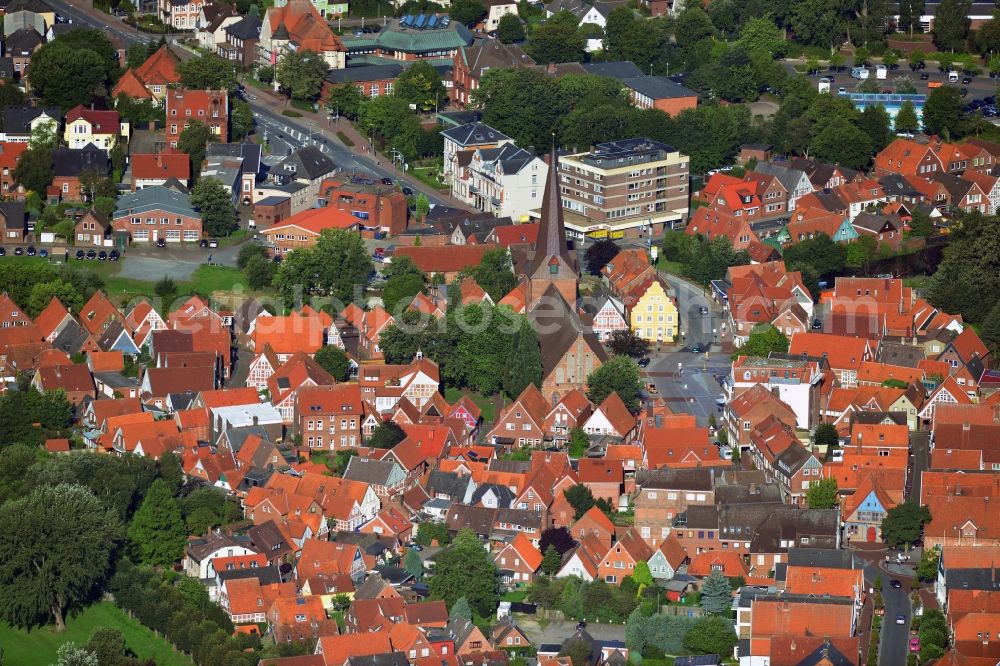 Otterndorf from above - Downtown Otterndorf in the state of Lower Saxony