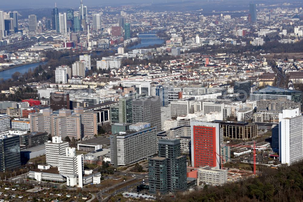 Frankfurt am Main from above - Cityscape of the district in the district Niederrad in Frankfurt in the state Hesse, Germany