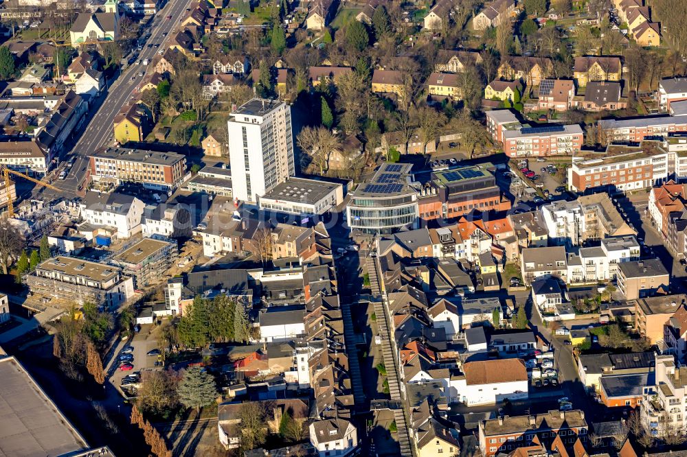 Aerial photograph Marl - Cityscape of the district Marl-Huels on street Huelsstrasse in Marl at Ruhrgebiet in the state North Rhine-Westphalia, Germany