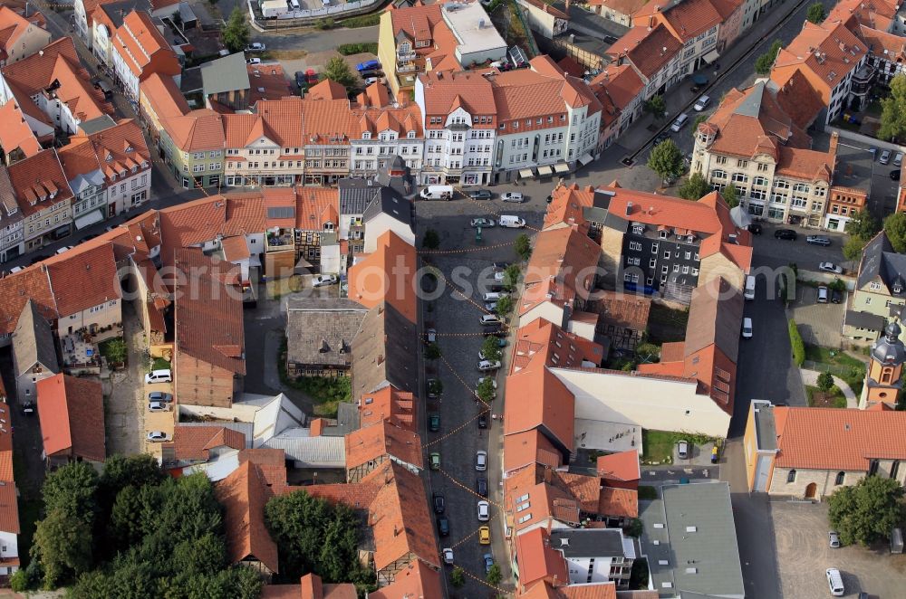 Mühlhausen from above - City center by the side of the roads Goermarstrasse and Kilianistrasse in Muehlhausen in Thuringia