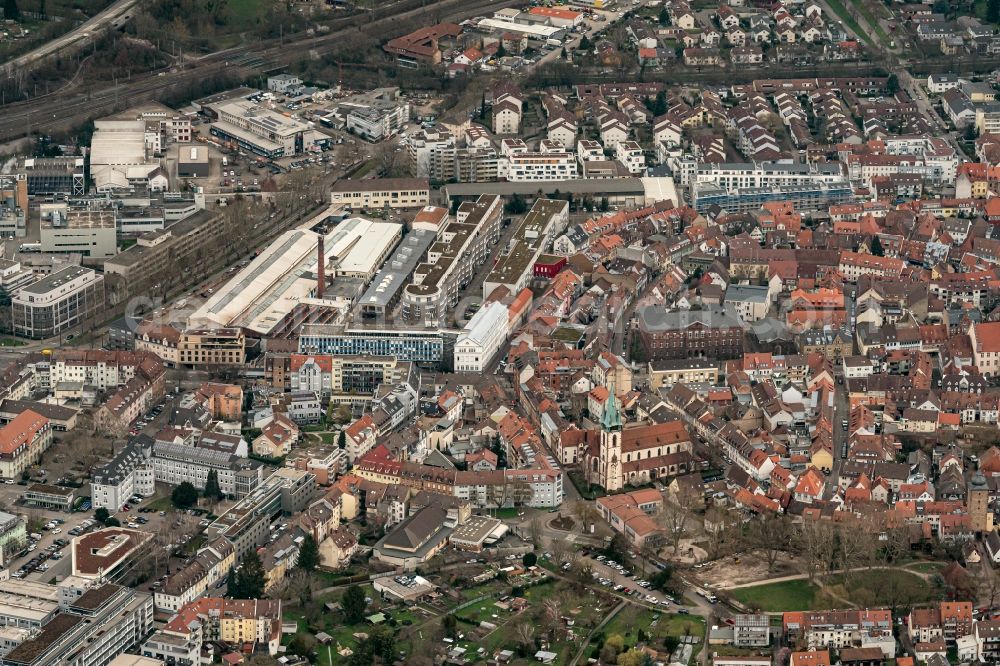Aerial photograph Karlsruhe - Cityscape of the district in the district Durlach in Karlsruhe in the state Baden-Wuerttemberg, Germany