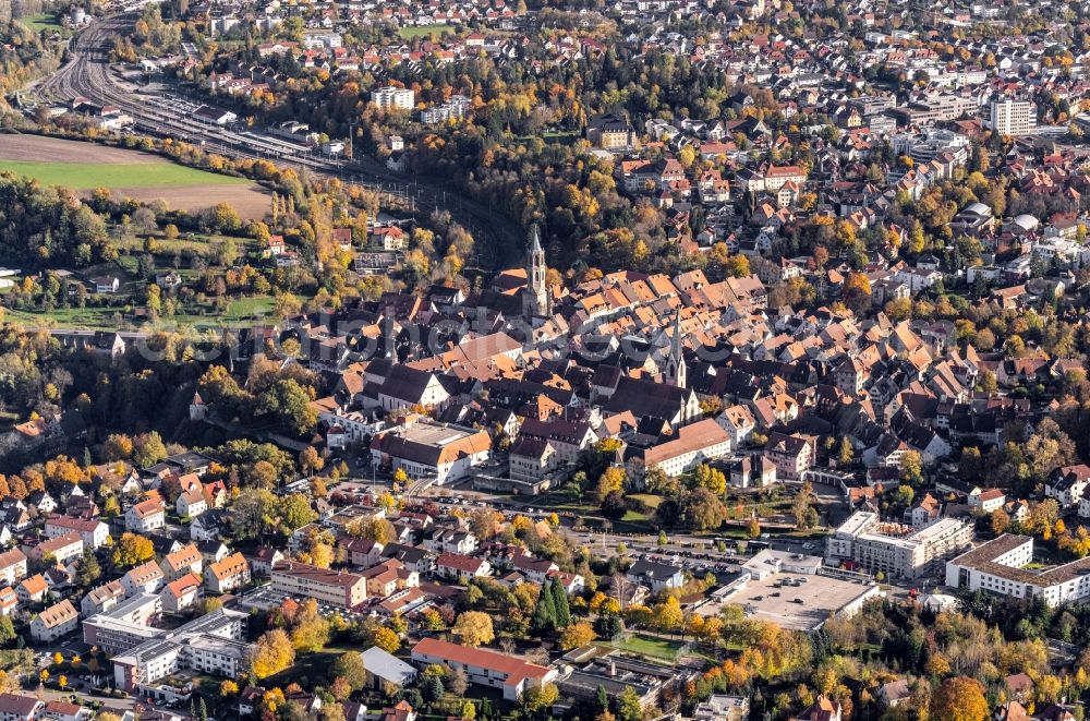 Aerial image Rottweil - Cityscape of the district in Rottweil in the state Baden-Wuerttemberg, Germany