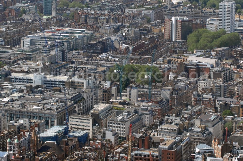 London from the bird's eye view: View at the center of the downtown located district City of Westminster in London in the county of Greater London in the UK