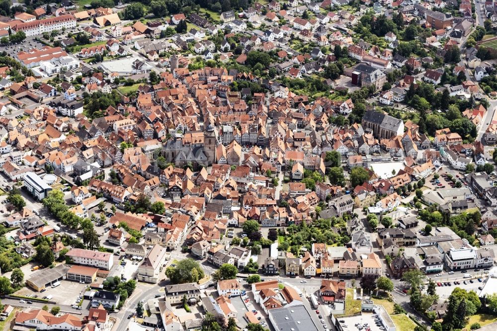 Alsfeld from the bird's eye view: Down town area in Alsfeld in the state Hesse, Germany