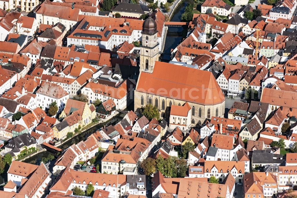 Aerial image Amberg - Down town area with of Basilika St. Martin in Amberg in the state Bavaria, Germany