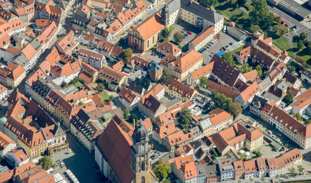 Aerial photograph Amberg - Down town area with of Basilika St. Martin in Amberg in the state Bavaria, Germany