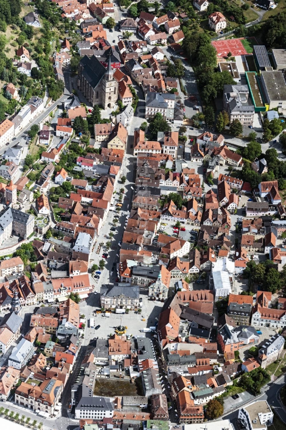 Kulmbach from above - Down town area in Kulmbach in the state Bavaria, Germany