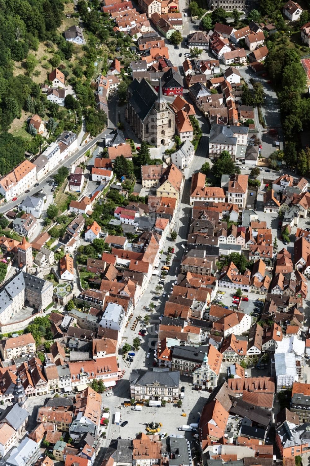 Kulmbach from the bird's eye view: Down town area in Kulmbach in the state Bavaria, Germany