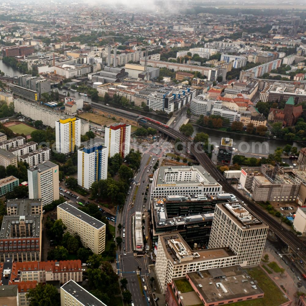 Aerial photograph Berlin - The city center in the downtown area east on train station Jannowitzbridge in the district Mitte in Berlin, Germany